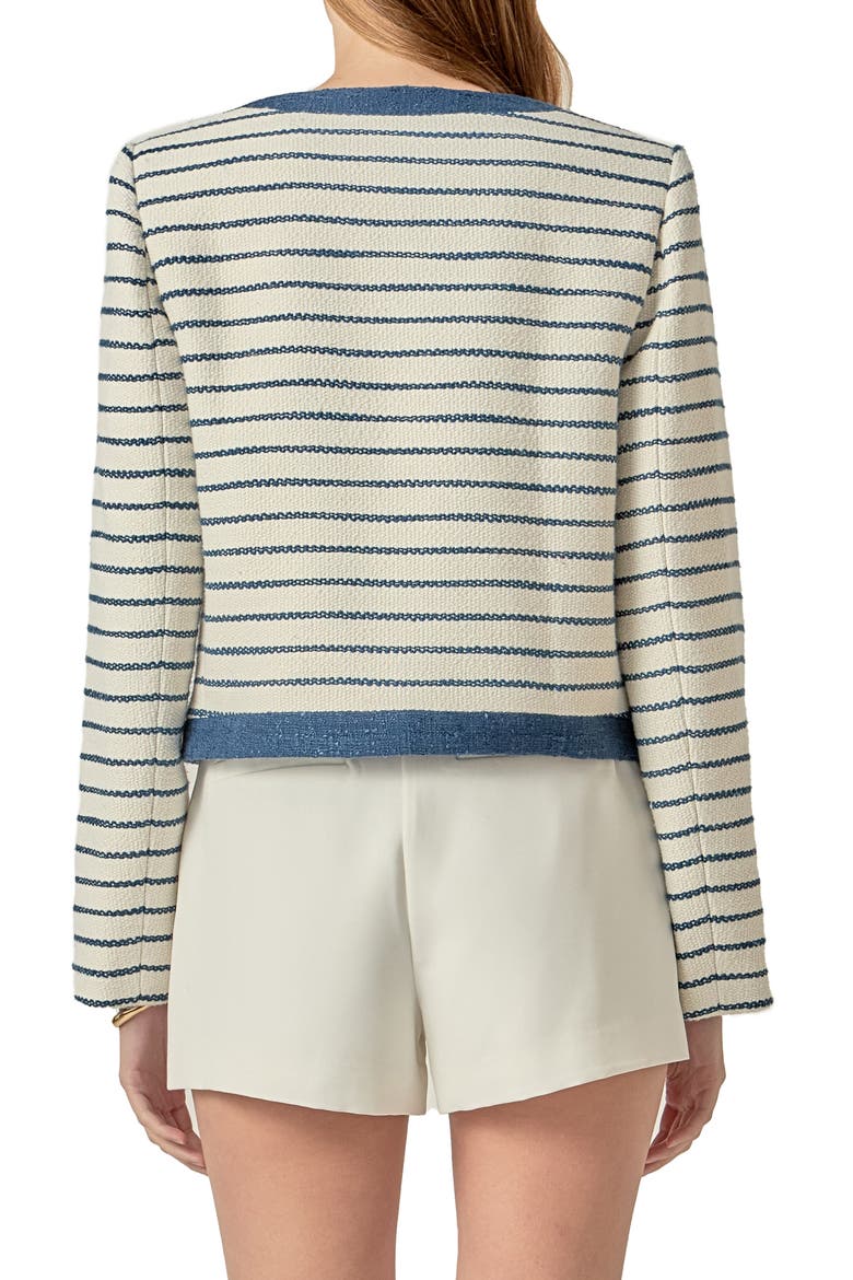 Crop Bouclé Jacket, Alternate, color, WHITE/ BLUE STRIPE