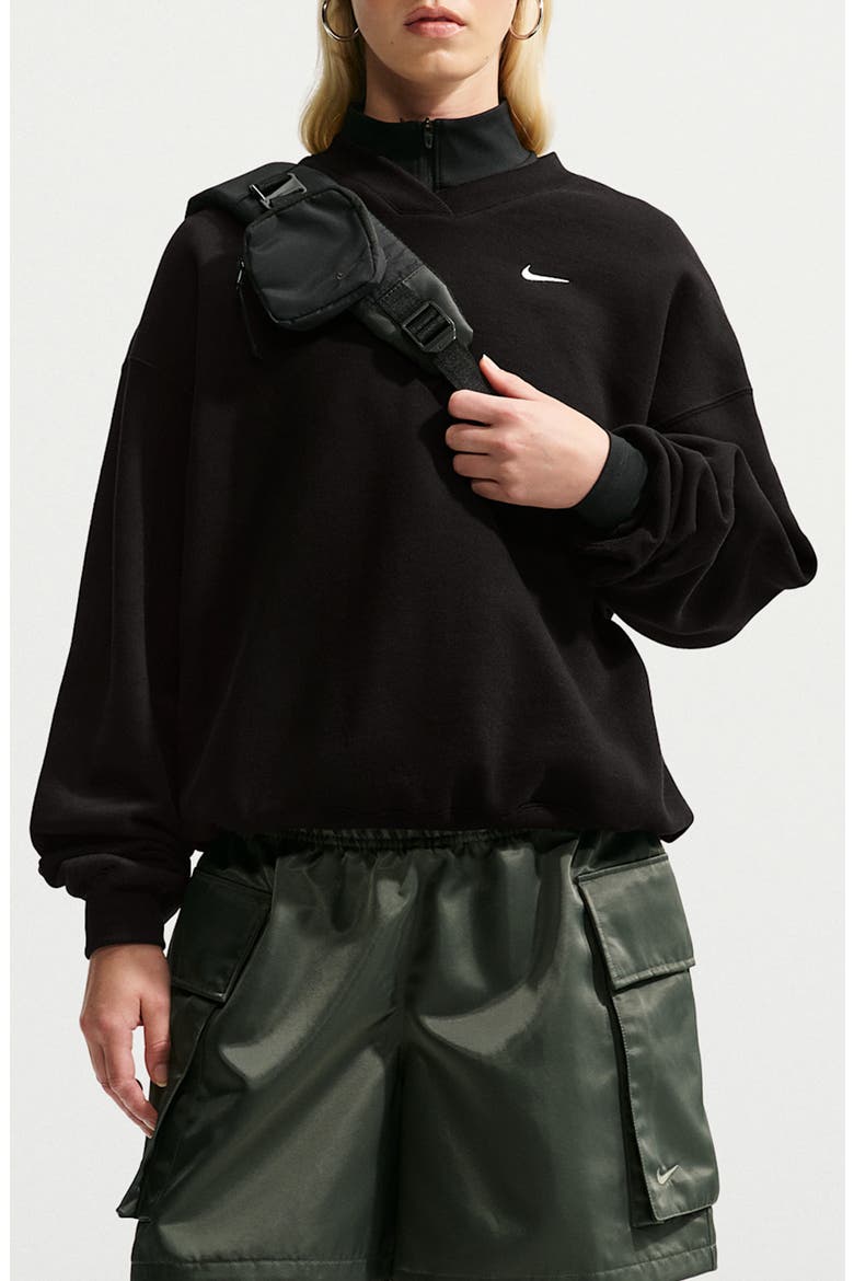 Sportswear Oversized V-Neck Fleece Sweatshirt, Main, color, TOTAL BLACK/ SAIL