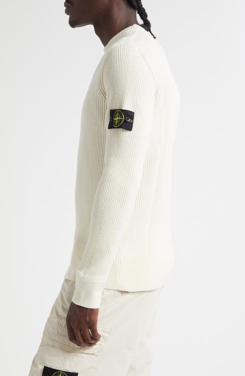 Stone Island Compass Patch Rib Virgin Wool Crewneck Sweater In White