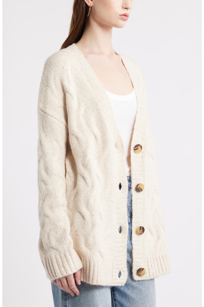 Oversize Cable Stitch Cardigan, Alternate, color, BEIGE OATMEAL LIGHT HEATHER
