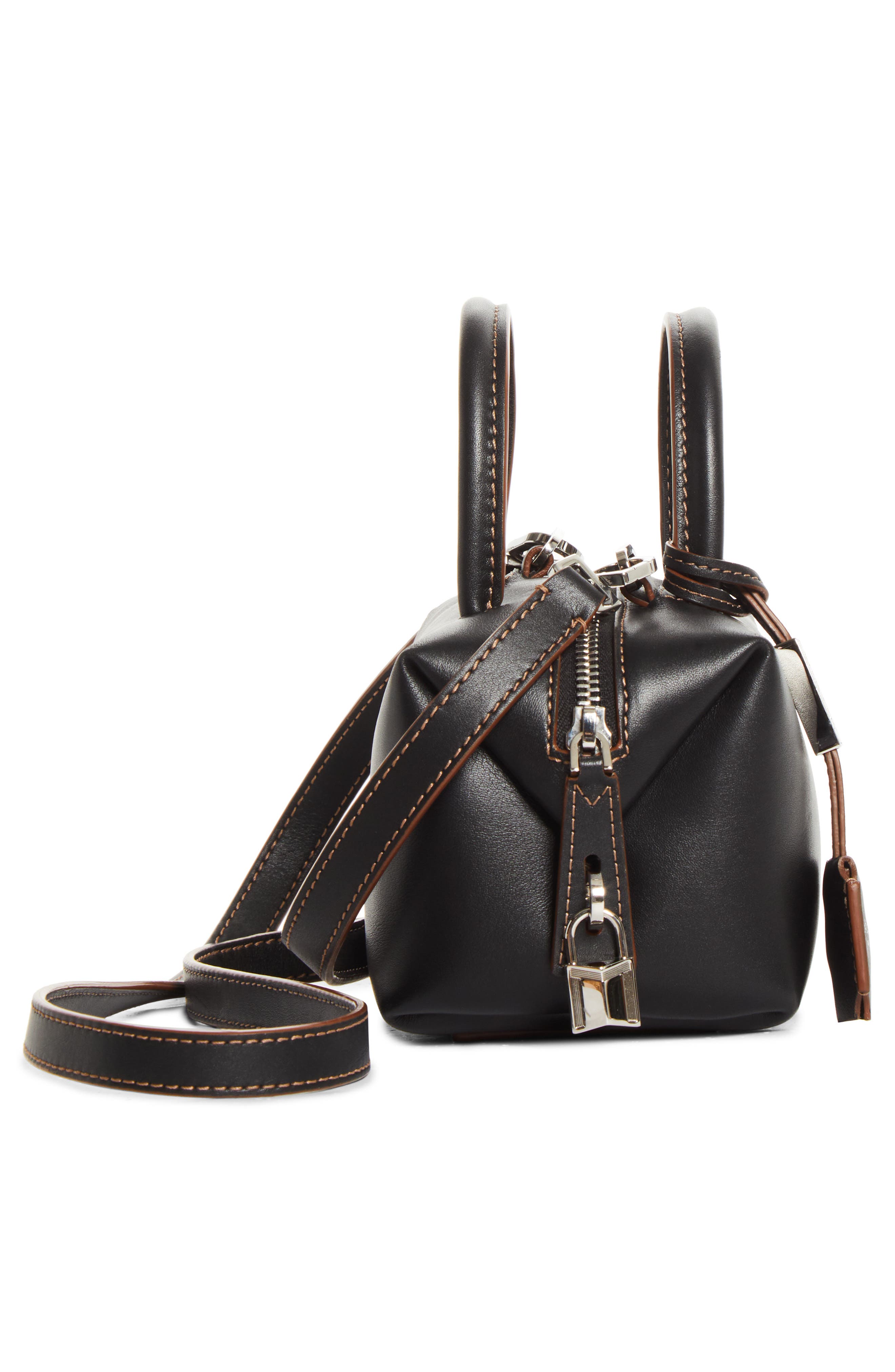 Small Boston Leather Top Handle Bag, Alternate, color, BLACK