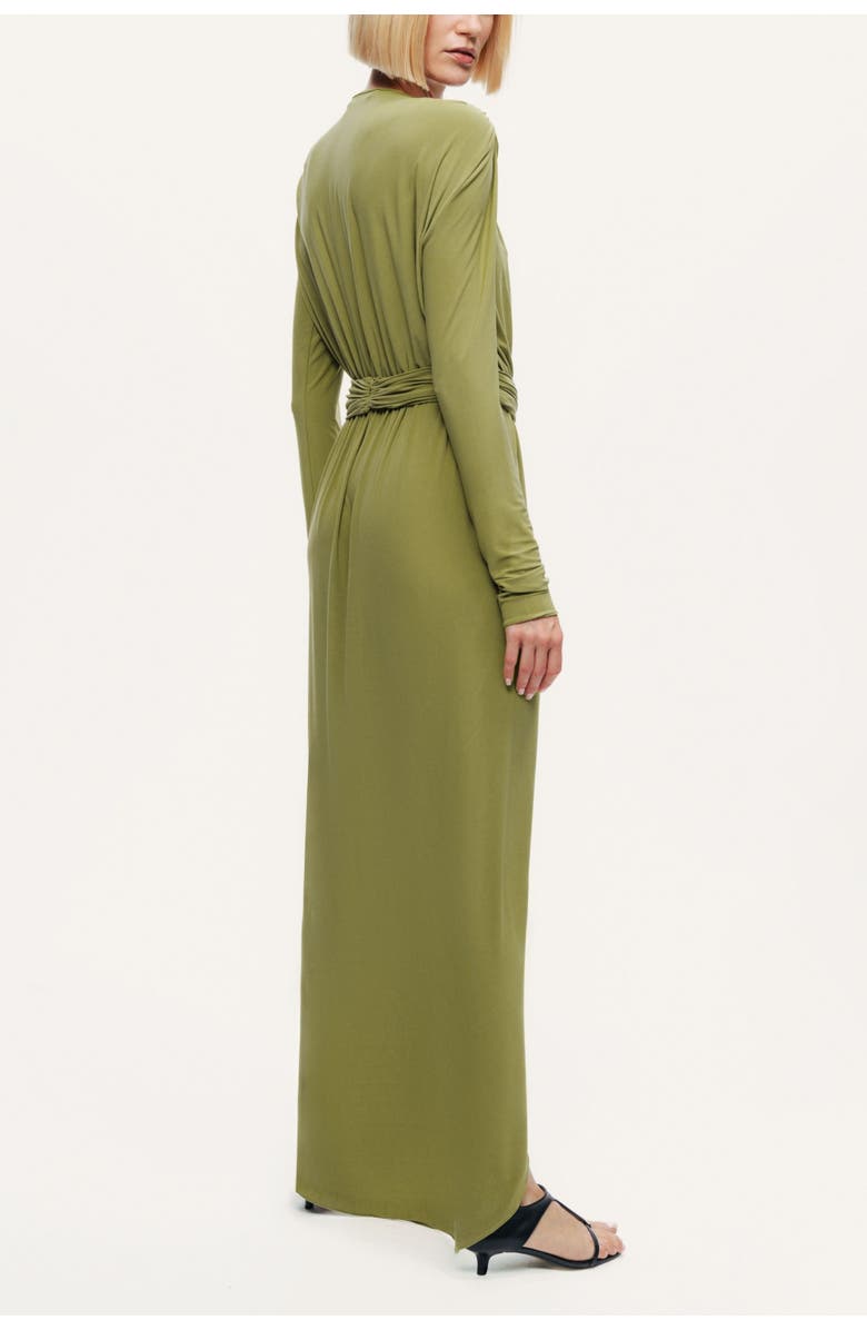 Nocturne Deep Plunge Belted Jersey Maxi Dress, Alternate, color, Olive Green