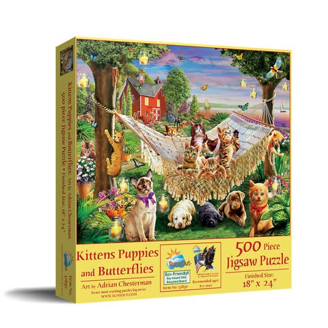 Kittens Puppies and Butterflies 500 piece Jigsaw Puzzle for Adults