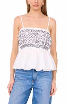 1.STATE Contrast Smock Detail Cotton Peplum Top