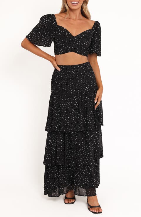 Selina Polka Dot Crop Top & Tiered Maxi Skirt Set