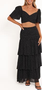 Petal & Pup Selina Polka Dot Crop Top & Tiered Maxi Skirt Set