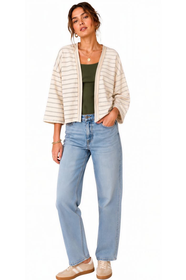 Slub Knit Striped Cardigan, Alternate, color, GREY