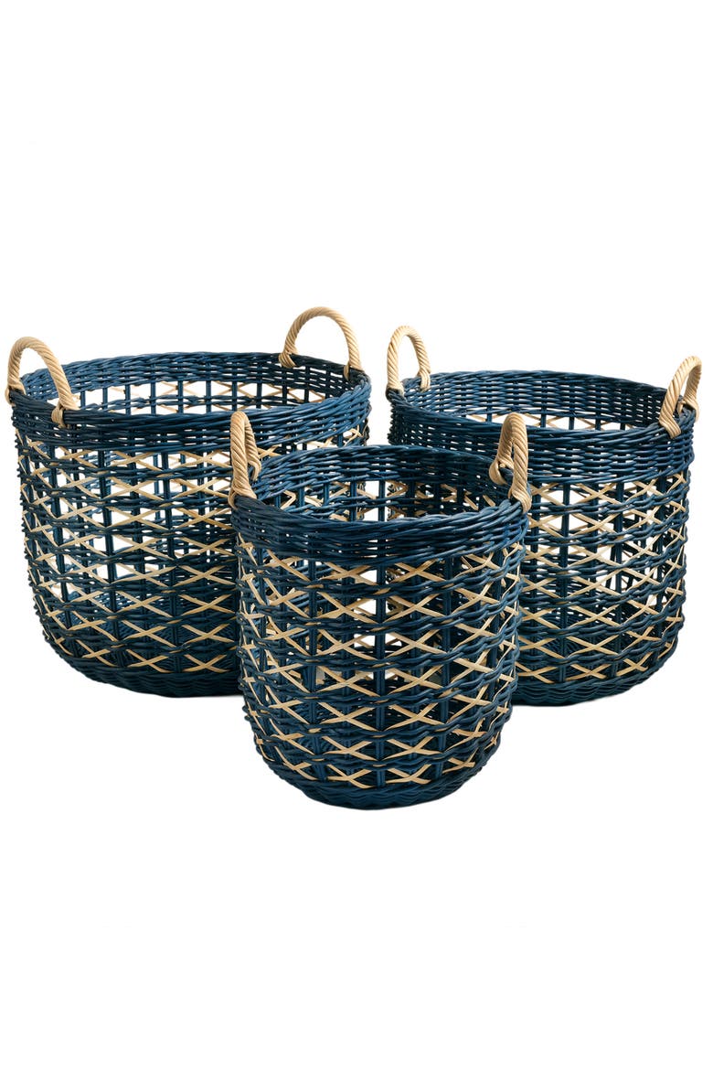Java Round Rattan Basket 15 In, Alternate, color, Blue