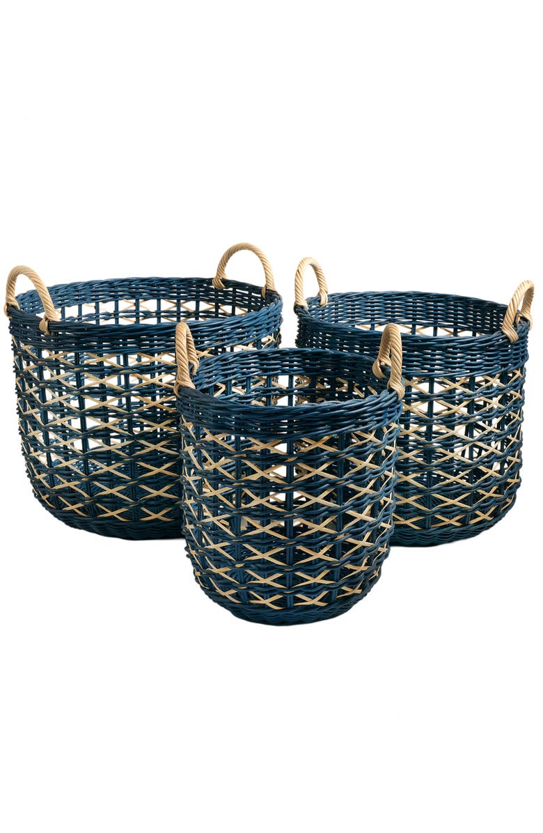 Zsa Zsa Zsu Java Round Rattan Basket 15 In, Alternate, color, Blue
