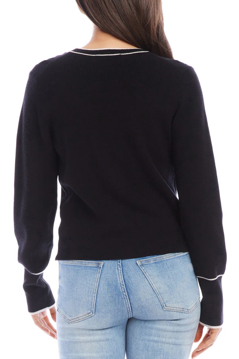 Contrast Trim Cardigan, Alternate, color, BLACK W/ OFF WHITE