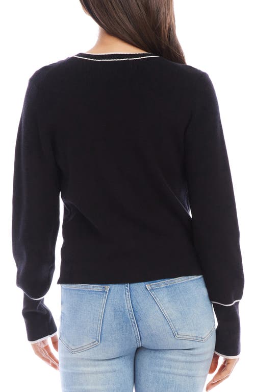 Karen Kane Contrast Trim Cardigan In Black/off White