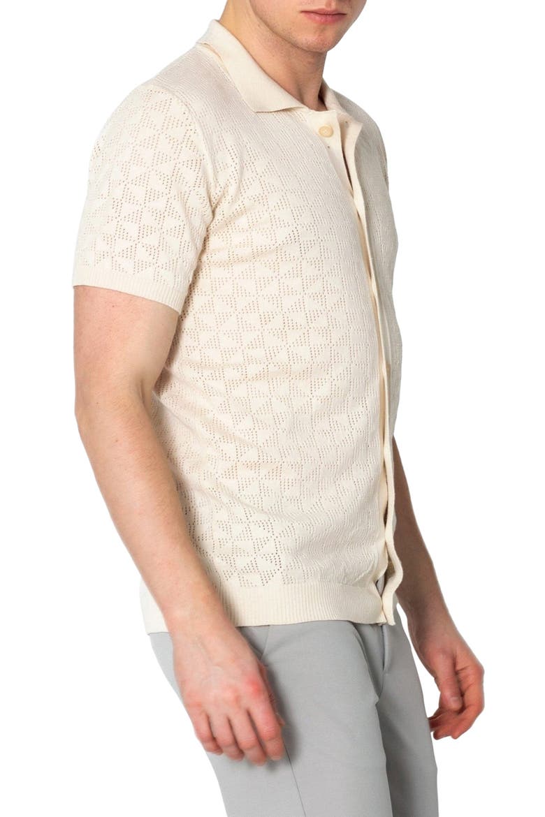 Geometric Open Knit Polo, Alternate, color, BEIGE