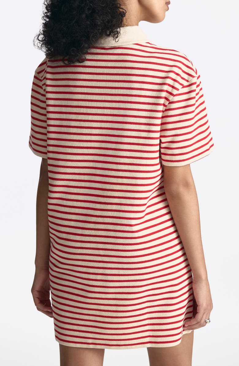 Brooklyn Industries Goji Stripe Short Sleeve Cotton Blend Polo Dress, Alternate, color, Goji Berry Stripe