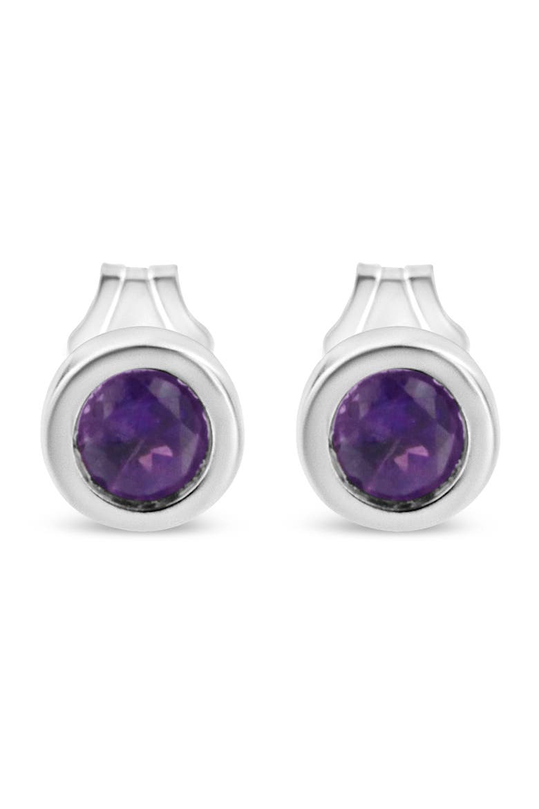 Silver Bezel Set 3.5mm Created Gemstone Solitaire Stud Earrings, Main, color, Purple Amethyst