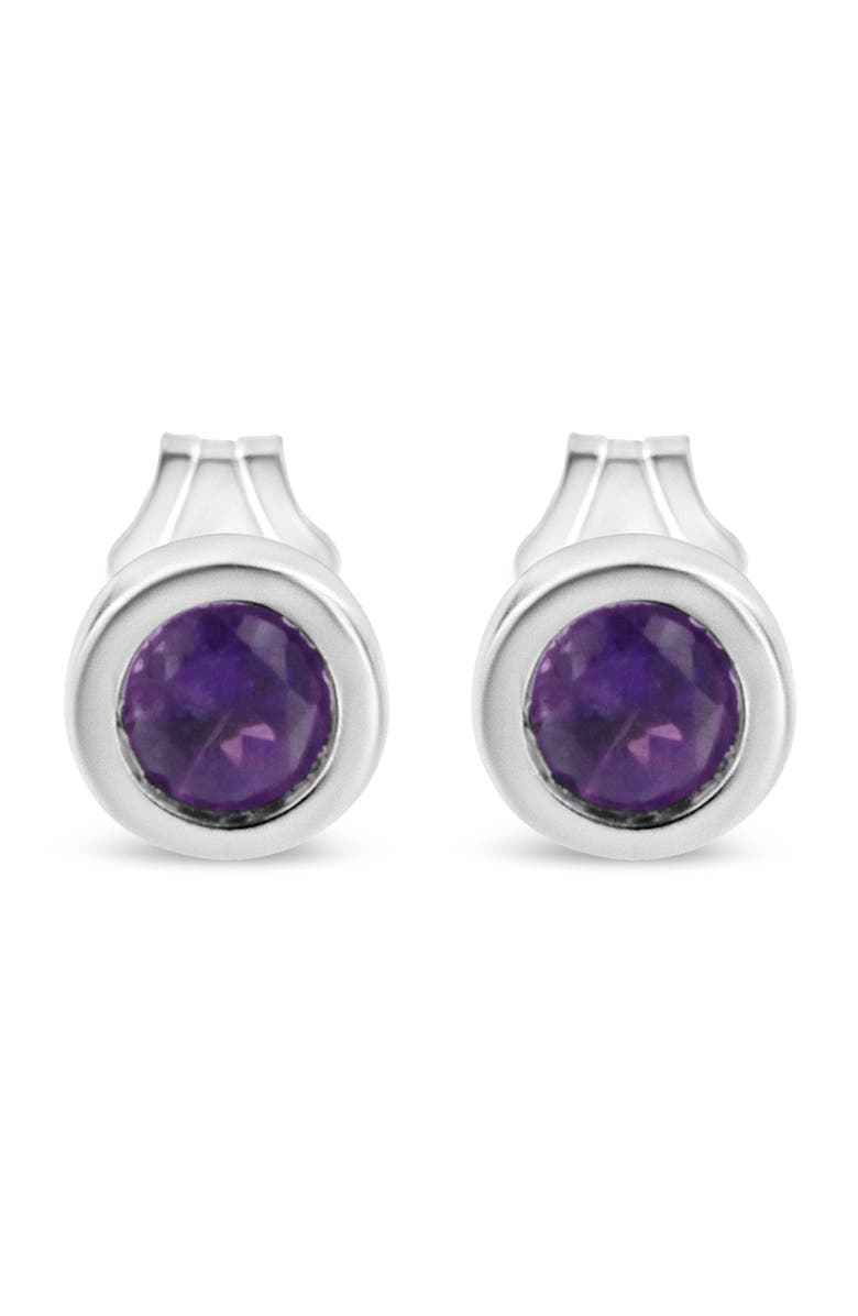 Haus of Brilliance Silver Bezel Set 3.5mm Created Gemstone Solitaire Stud Earrings, Main, color, Purple Amethyst