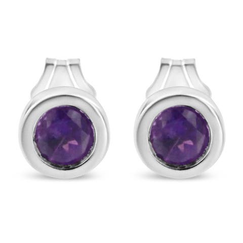Silver Bezel Set 3.5mm Created Gemstone Solitaire Stud Earrings