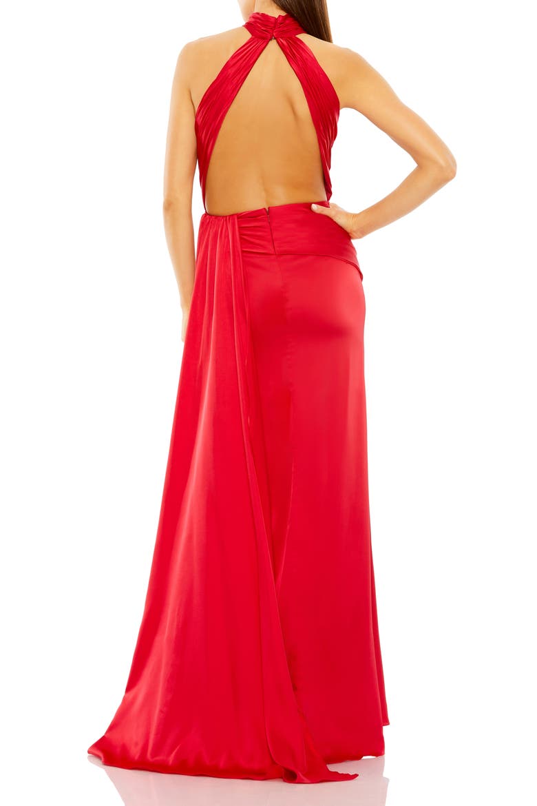 Open Back High Neck Side Ruched Gown, Alternate, color, RED