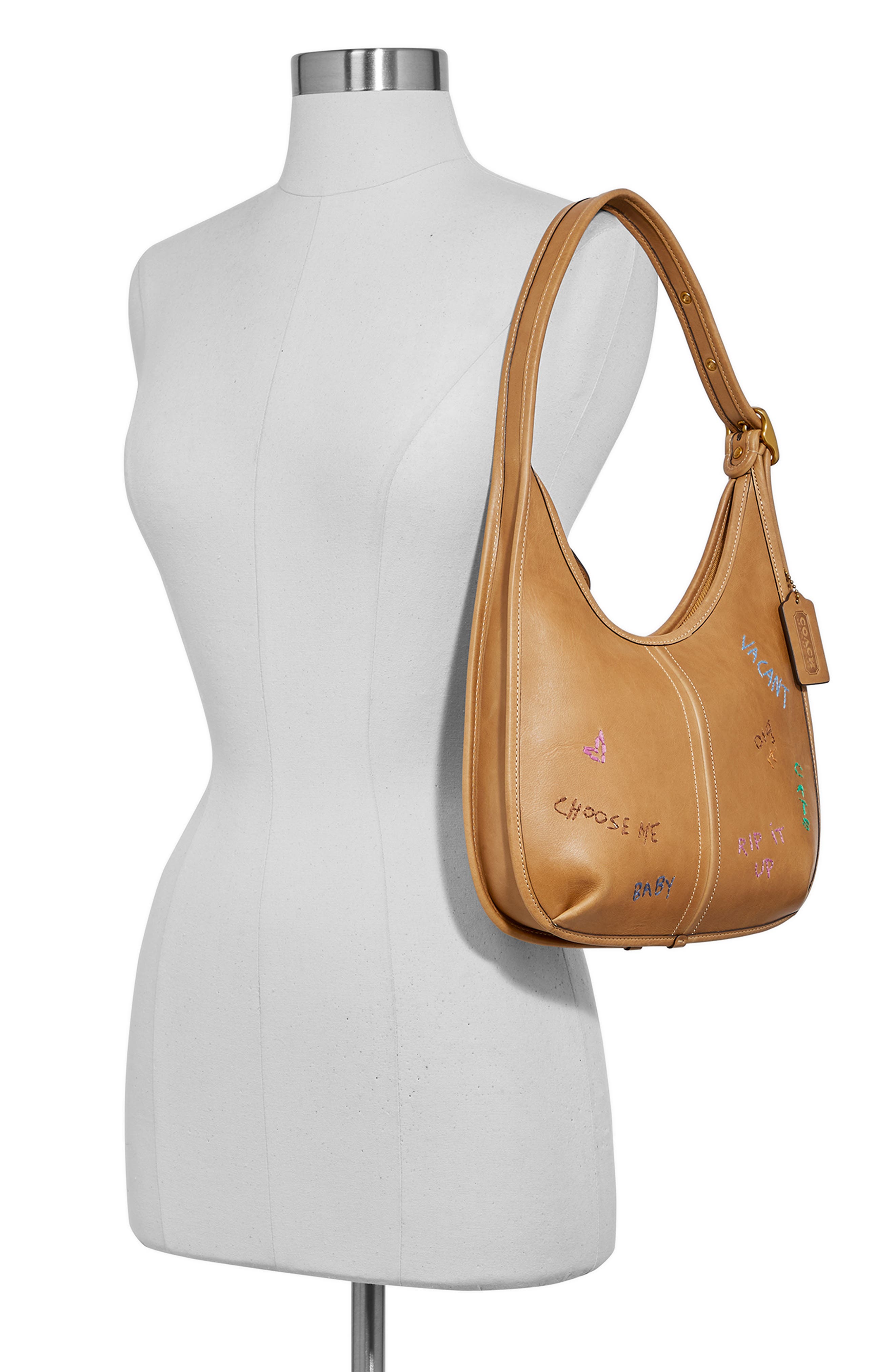 The Coach Originals Ergo Embroidered Leather Shoulder Bag, Alternate, color, BRASS/ TUMERIC ROOT