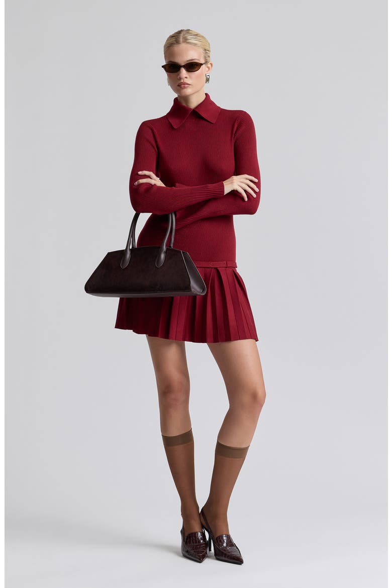 Drop Waist Pleated Sweater Dress, Alternate, color, RUSSET