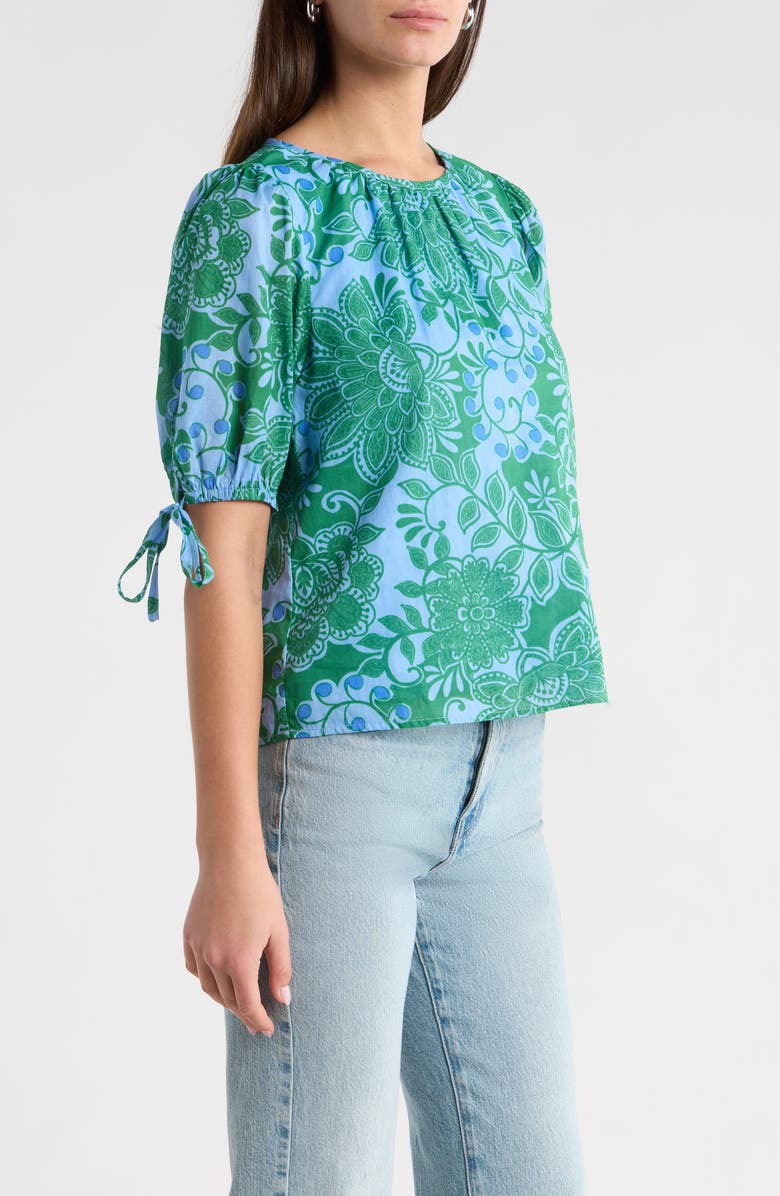 SUGARLIPS Tressa Floral Kareli Puff Sleeve Top, Alternate, color, Kelly-Blue-Multi