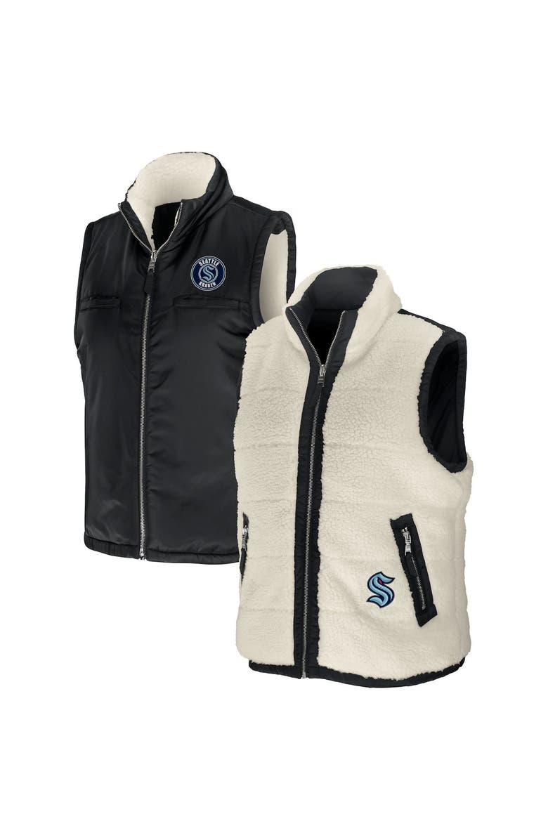 WEAR by Erin Andrews Women's WEAR by Erin Andrews Black/Cream Seattle Kraken Reversible Sherpa Full-Zip Vest, Alternate, color,