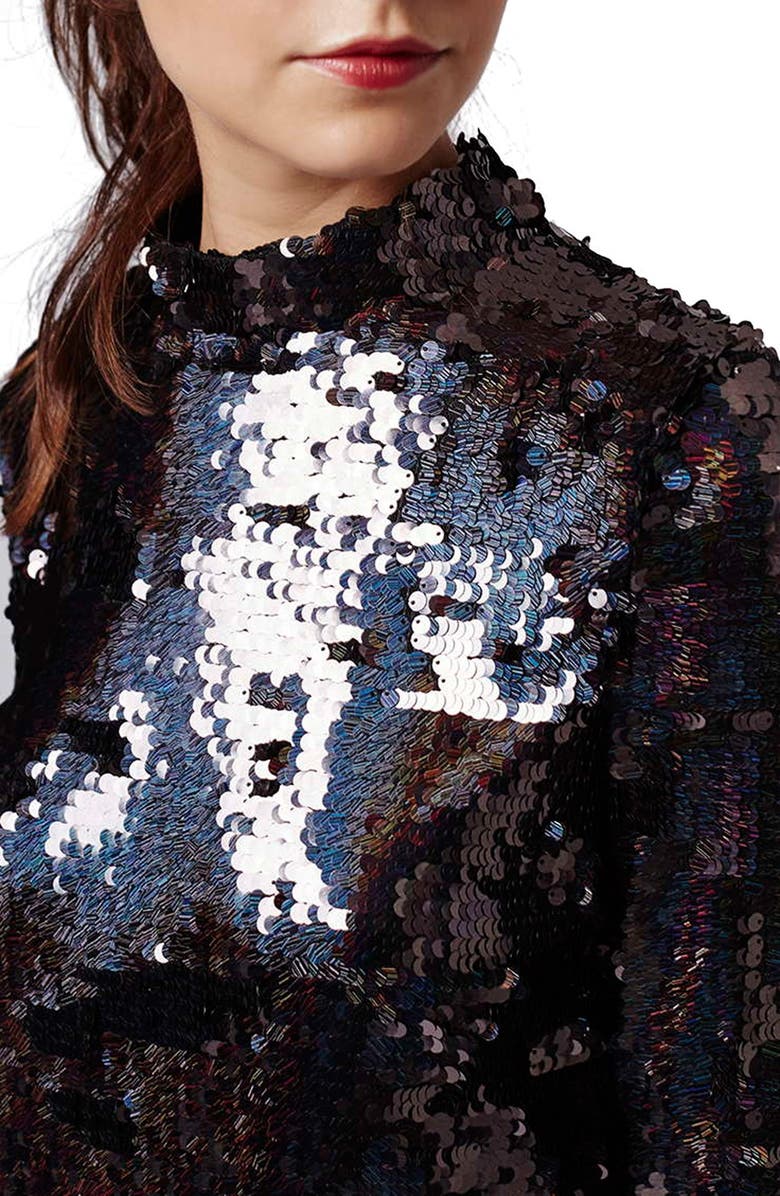 Topshop Sequin High Neck Dress, Alternate, color,
