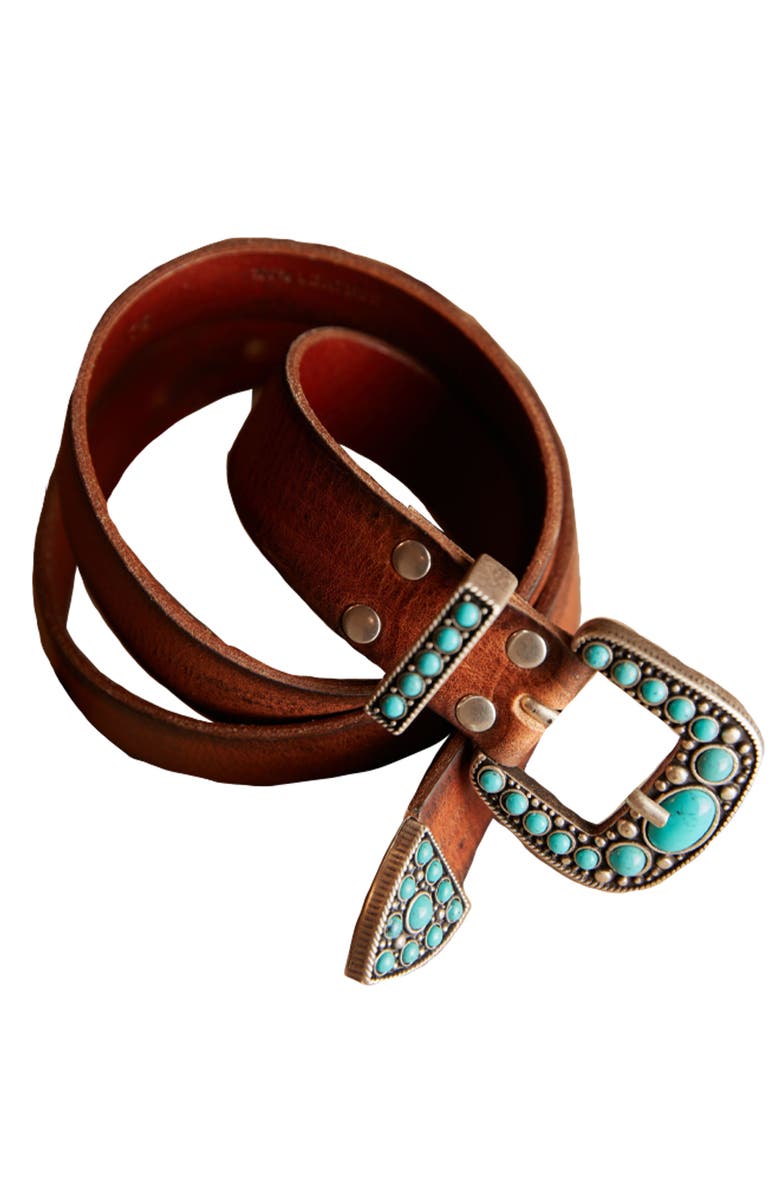 Fortela Thelma Leather Belt with Turquoise Studs, Main, color, Kai