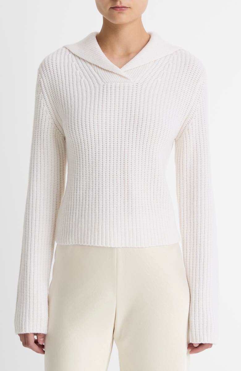 Vince Rib Wool & Cashmere Sailor Collar Sweater, Main, color, Off White