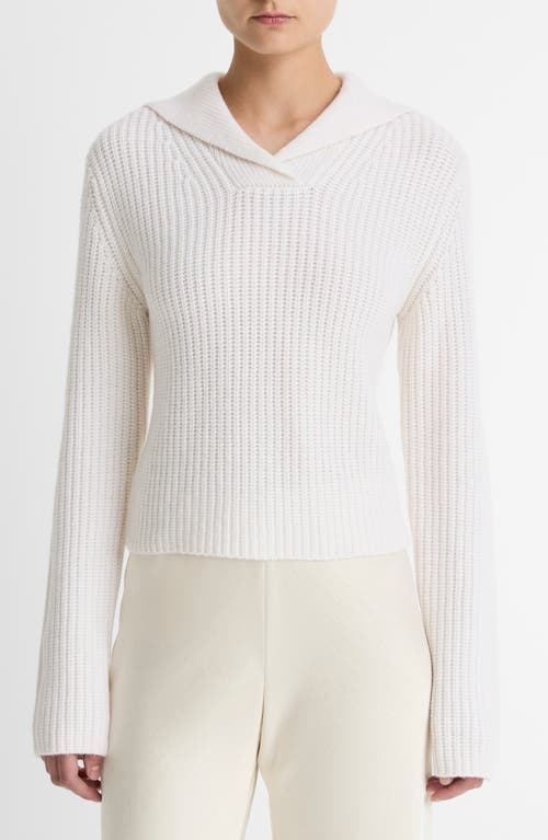 Vince Rib Wool & Cashmere Sailor Collar Sweater In White