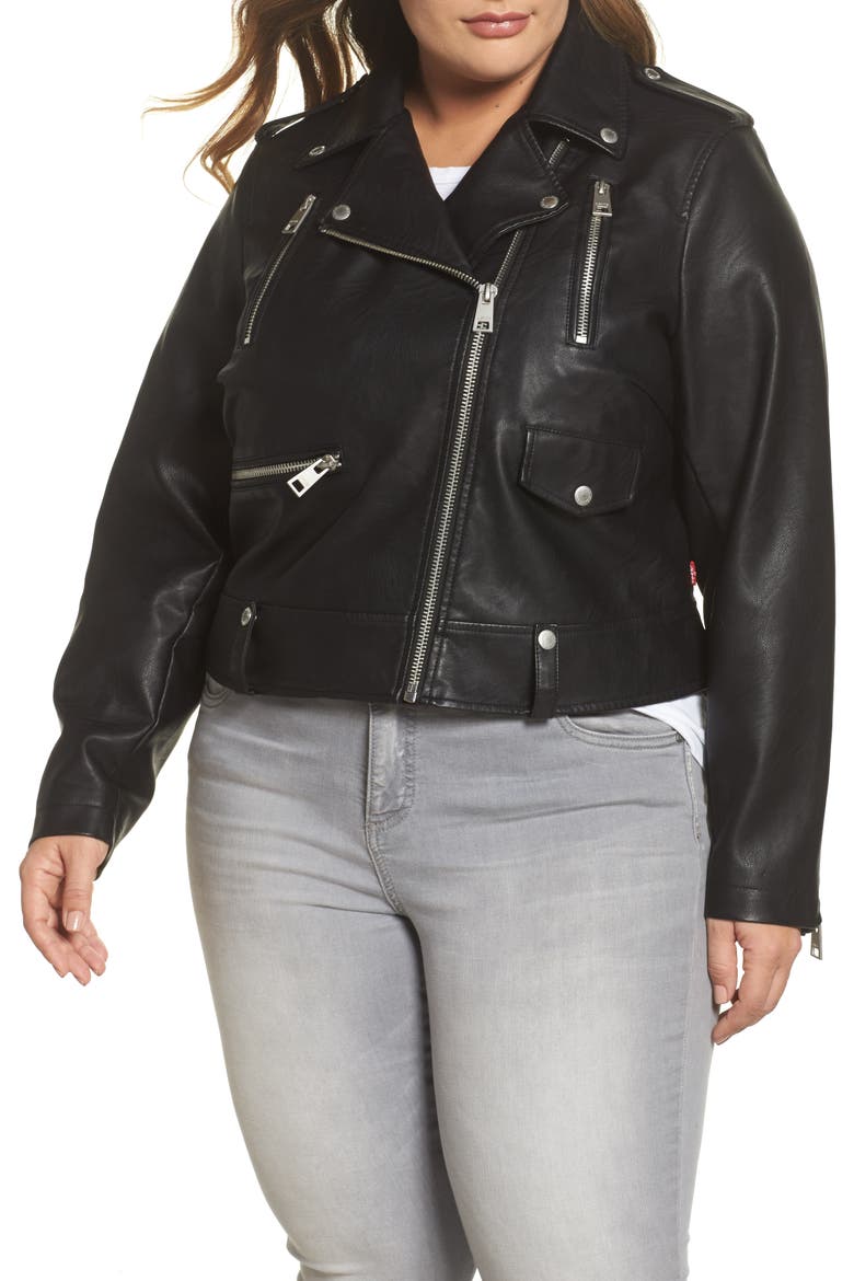 Levi's® Lamb Touch Faux Leather Moto Jacket, Alternate, color, BLACK