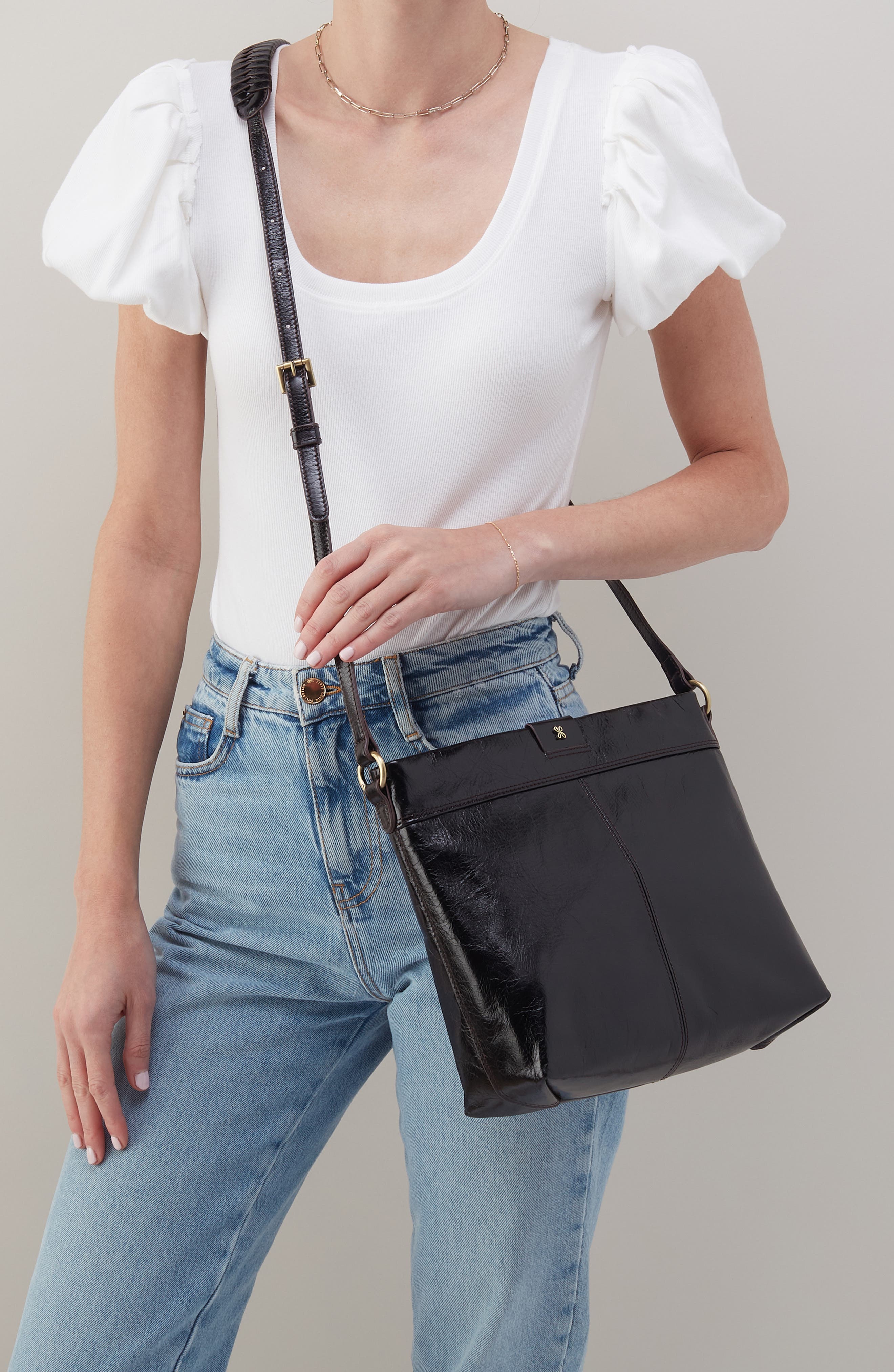 HOBO Medium Romy Leather Crossbody Bag, Alternate, color, Black