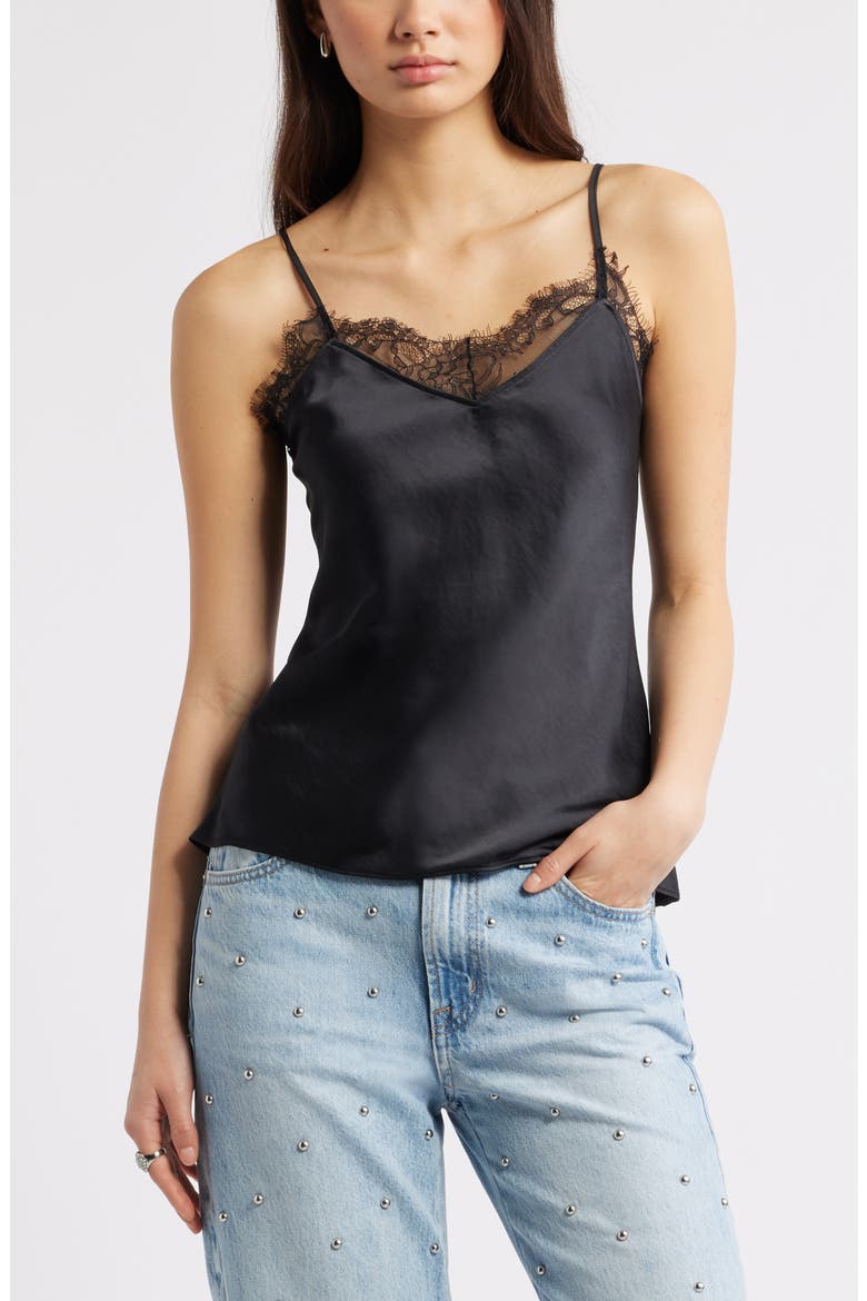 Lace Trim Cami, Main, color, BLACK