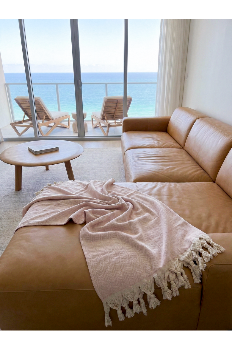 Turkish Cotton Herringbone Throw, Alternate, color, Palm Beach Pink
