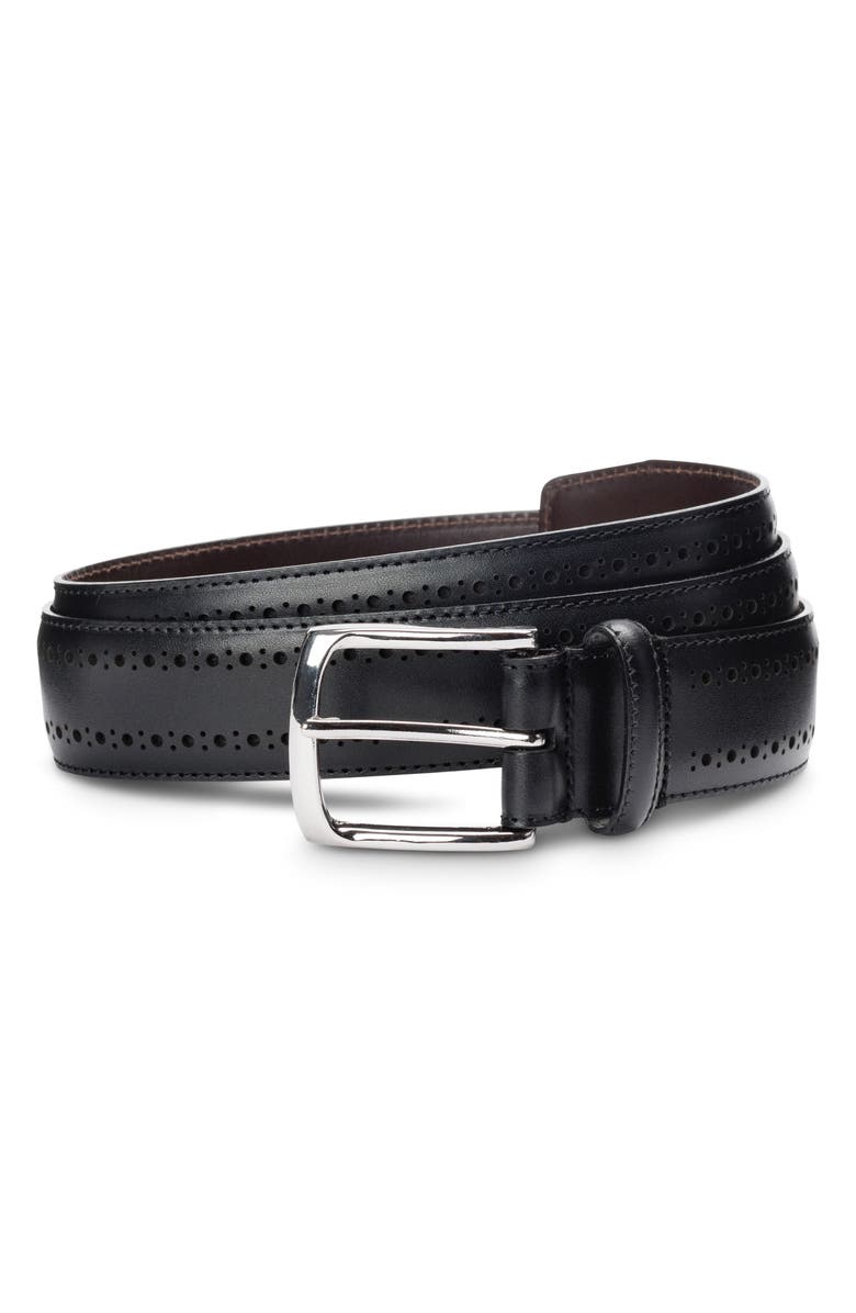 Allen Edmonds Manistee Brogued Leather Belt, Main, color, Black