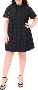 CeCe Eyelet Short Sleeve Cotton Shirtdress