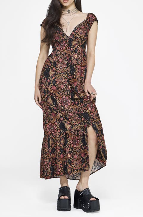 Mythos Print Milkmaid Smock Midaxi Dress