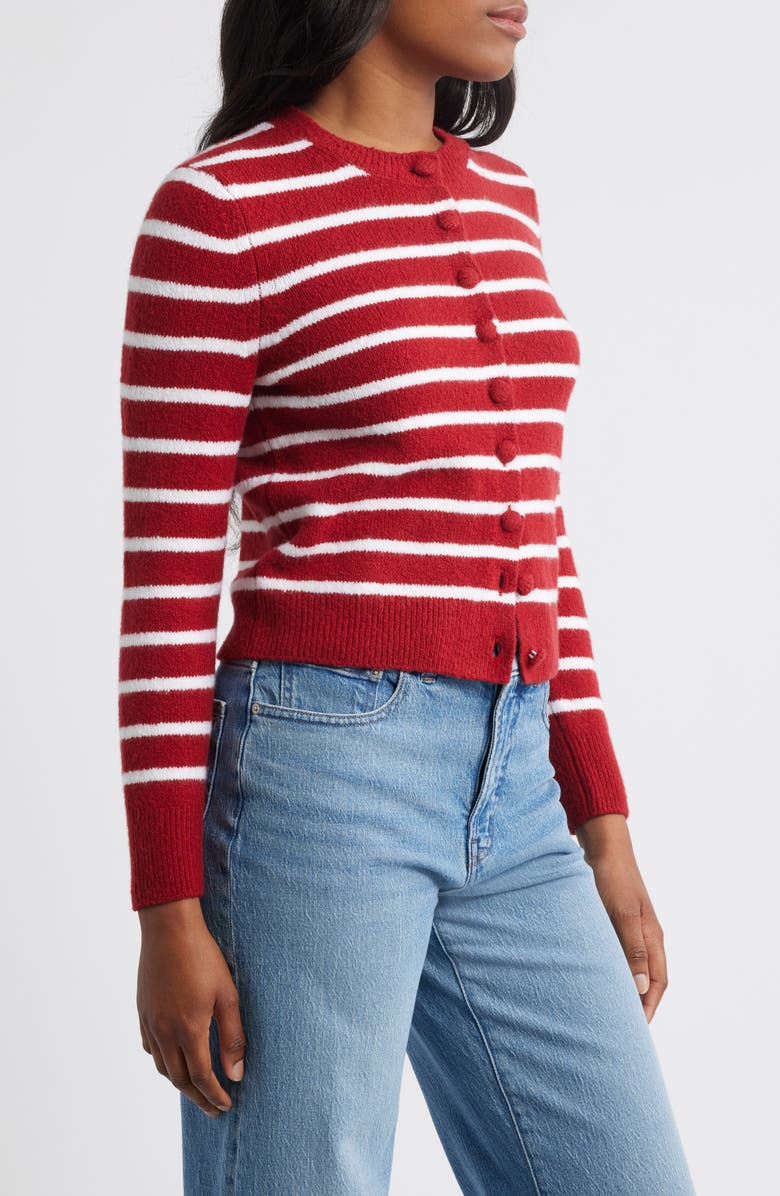 Madewell Kensington Cardigan, Alternate, color, Red And White Stripe