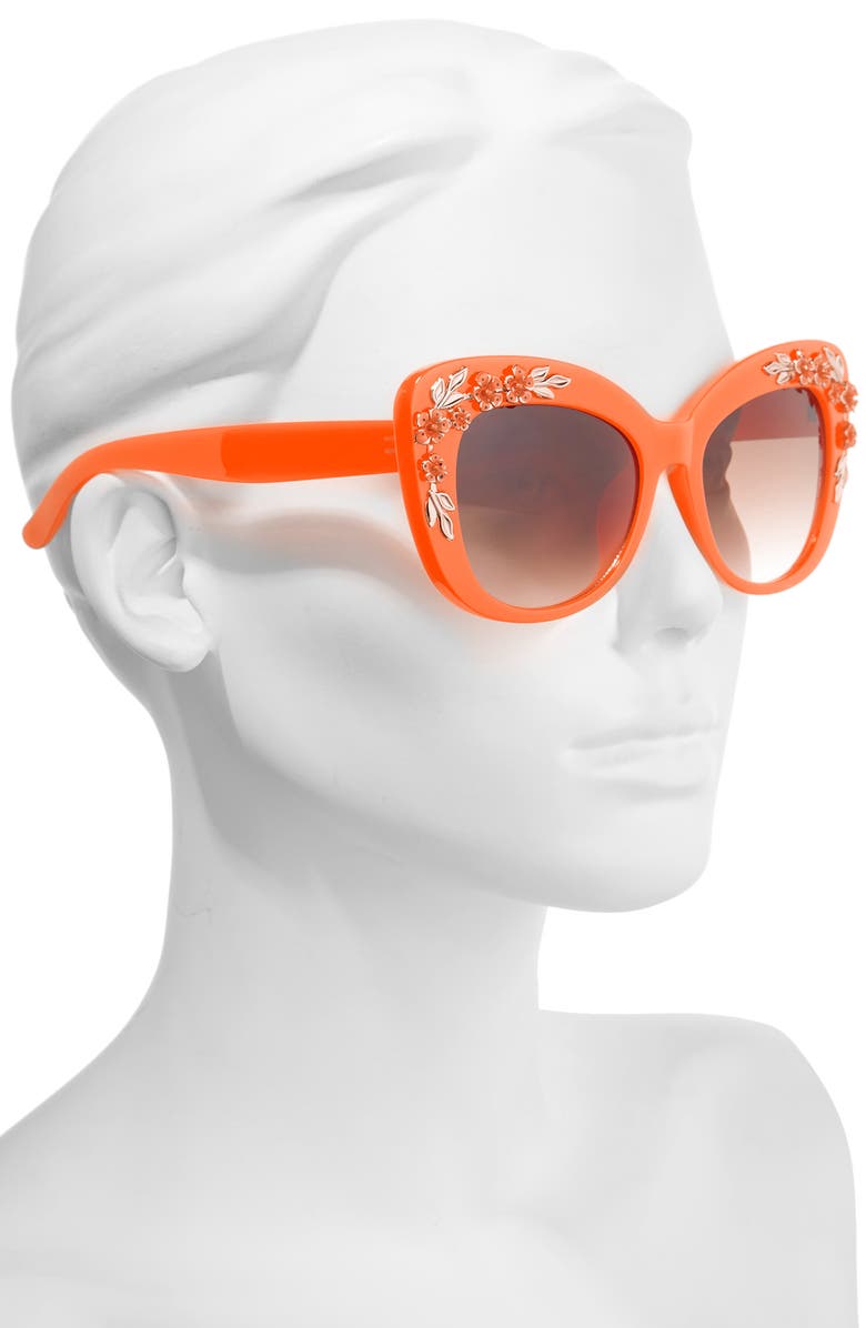 Leith 58mm Floral & Leaf Embellished Cat Eye Sunglasses, Alternate, color,