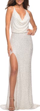 La Femme Sequin Long Dress in Chic Design with Low Back