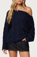 EDIKTED Nellie One-Shoulder Cable Stitch Sweater