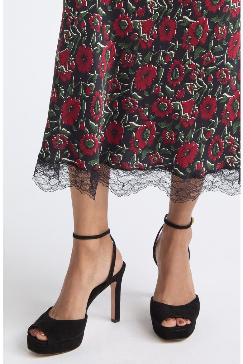 Clover Lace Trim Silk Blend Midi Skirt, Alternate, color, CARDINAL RED MULTI