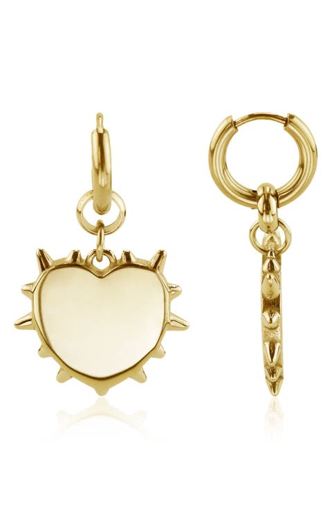 Spiked Heart Drop Huggie Hoop Earrings