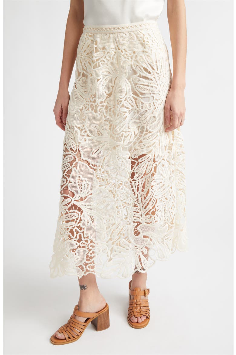 Gallina Corded Lace Midi Skirt, Main, color, CHALK