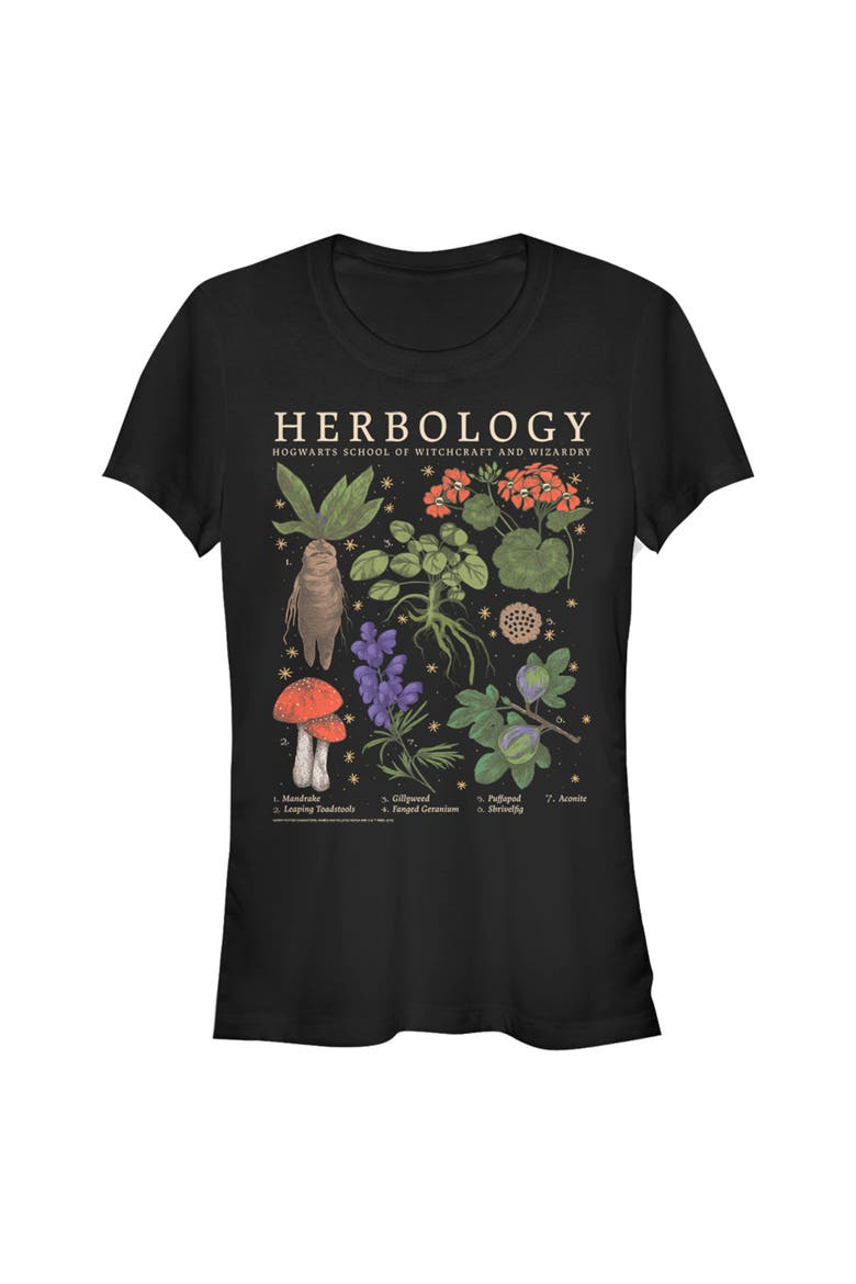 Junior's Hogwarts Herbology Short Sleeve Graphic T-Shirt, Main, color, Black