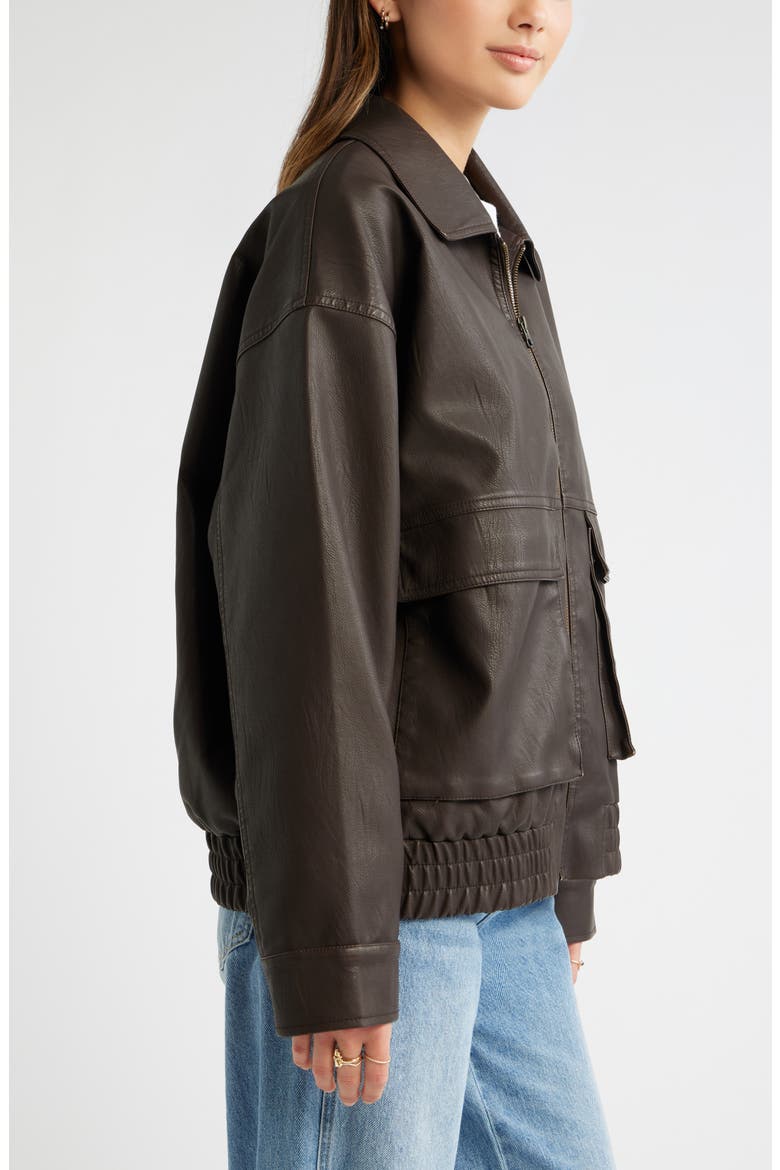 Relaxed Faux Leather Jacket, Alternate, color, BROWN