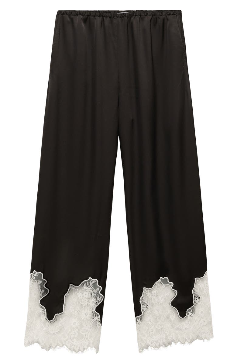 MANGO Lace Hem High Waist Pants, Alternate, color,