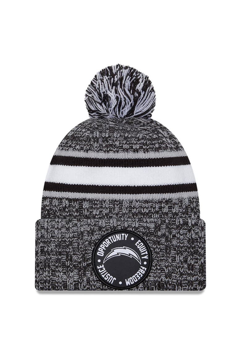 Men's New Era Heather Black Los Angeles Chargers 2023 Inspire Change Cuffed Knit Hat With Pom, Main, color, Heather Black