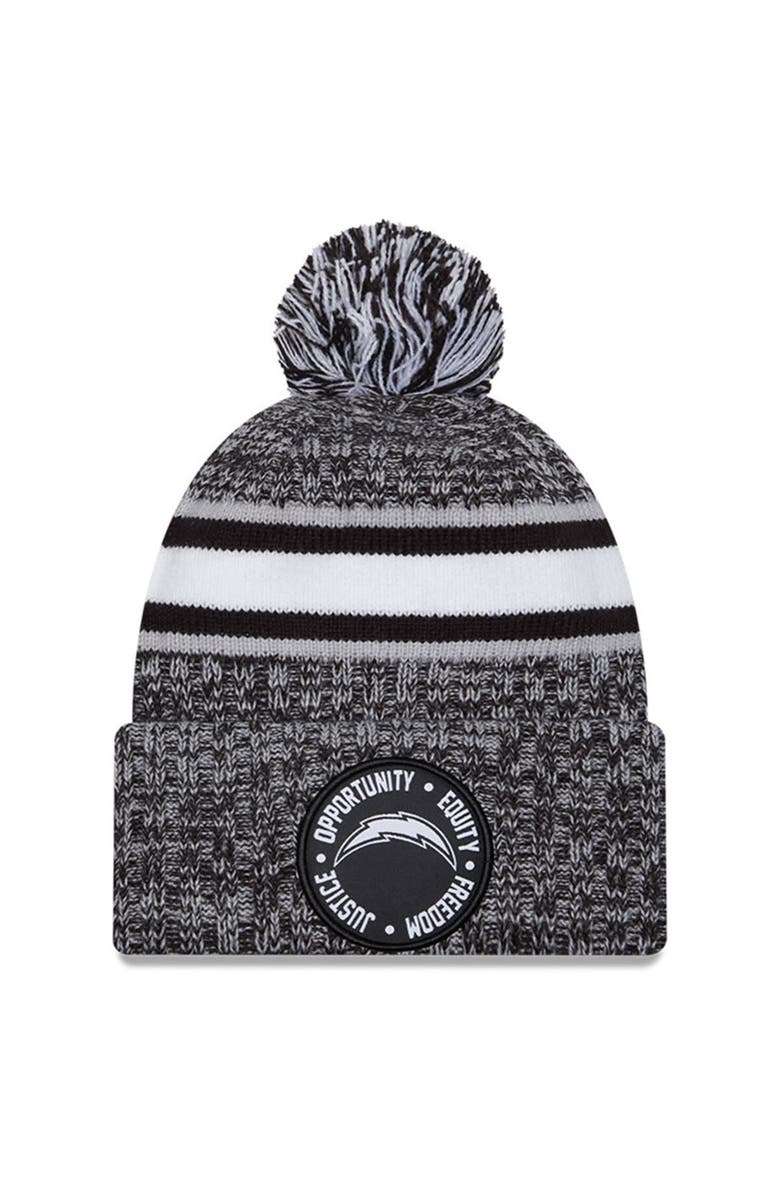 New Era Men's New Era Heather Black Los Angeles Chargers 2023 Inspire Change Cuffed Knit Hat With Pom, Main, color, 