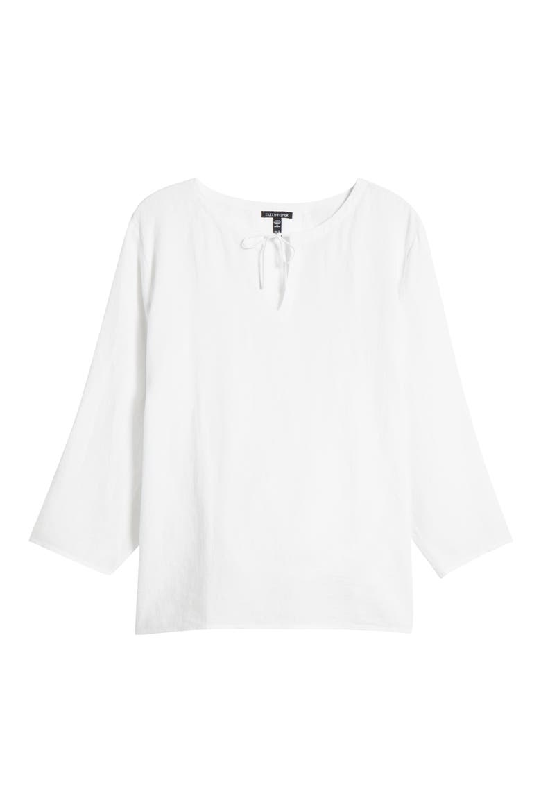 Split Neck Organic Linen Top, Alternate, color, WHITE