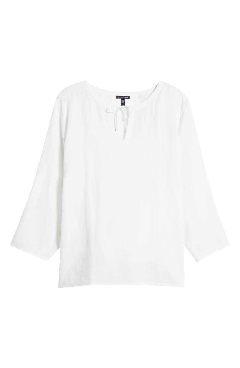 Eileen Fisher Split Neck Organic Linen Top, Alternate, color, White